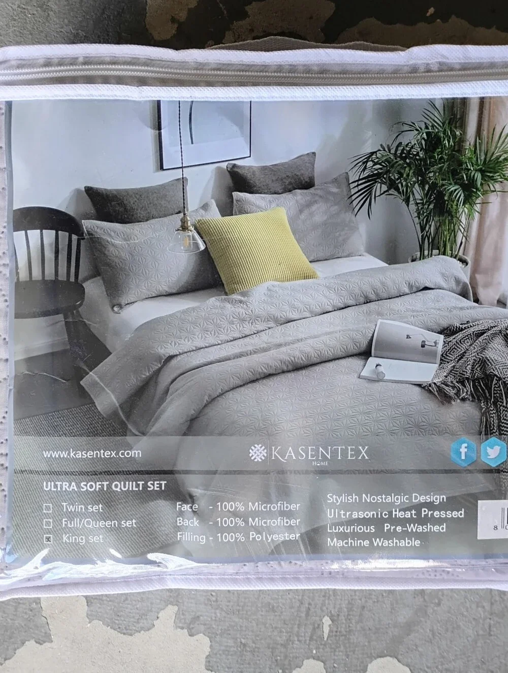 King Gray Ultra Soft Quilt Set